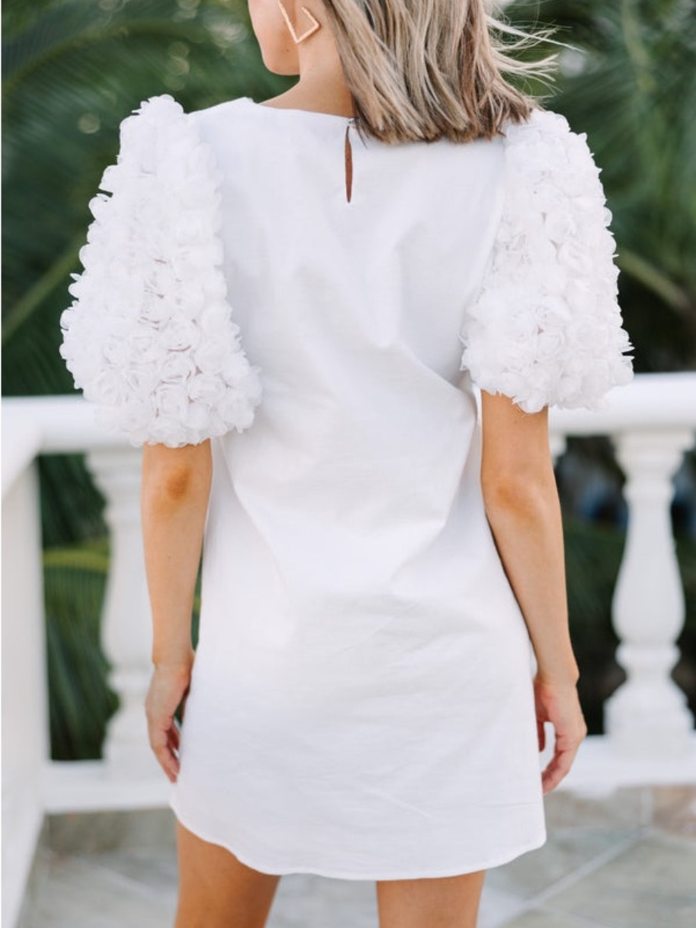Entro NEW White Rose Sleeve Cotton Mini Dress Bridal Preppy Bachelorette Sz L - Picture 3 of 10